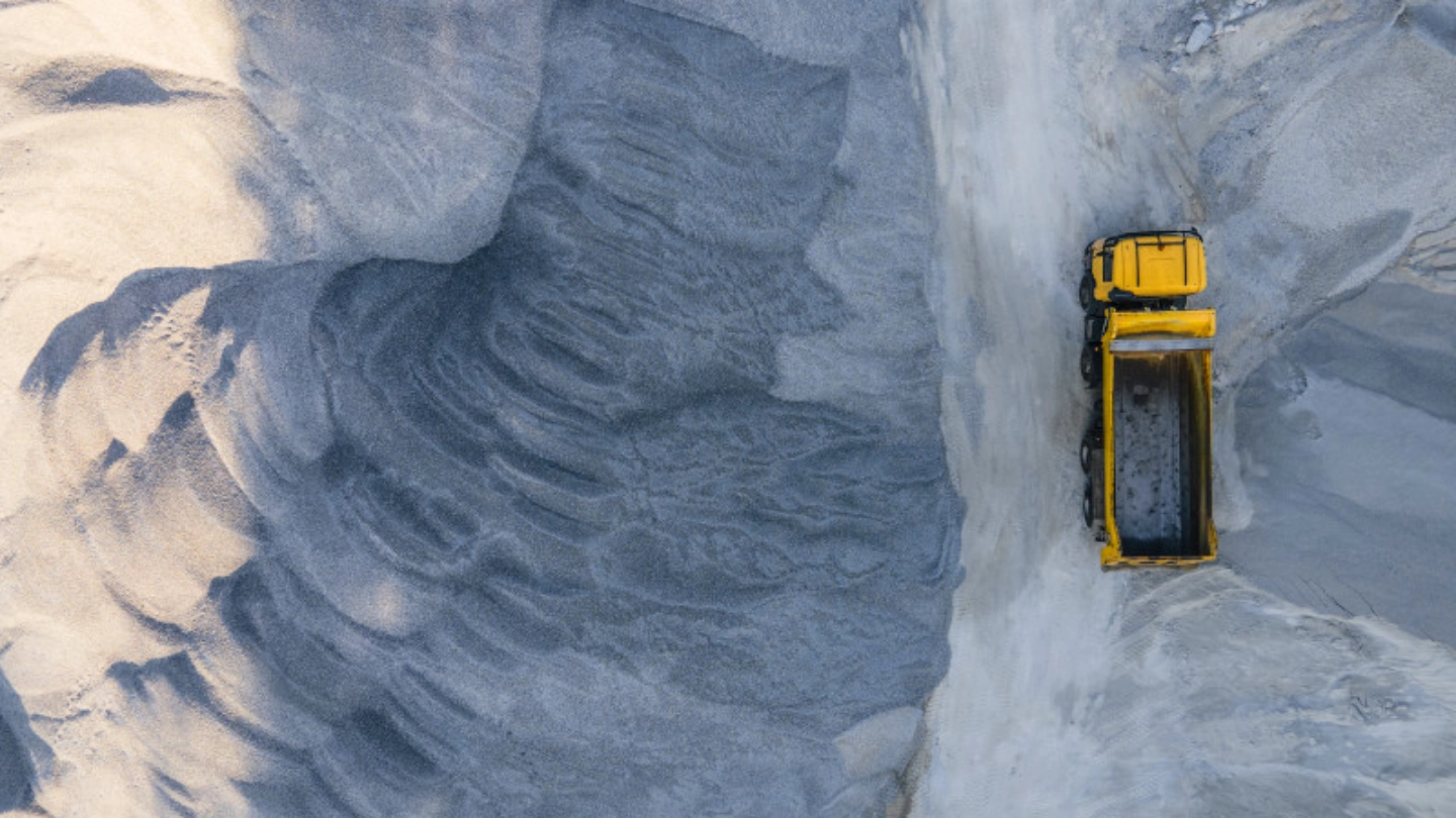 Overhead view of construction vehicle in a quarry (1)