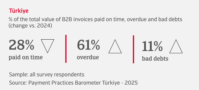 % of the total value of B2B invoices paid on time, overdue and bad debts in Türkiye